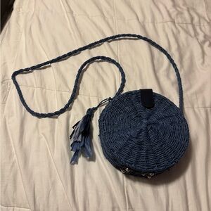 Mia & Tess Blue Wicker Basket Crossbody/Shoulder Bag